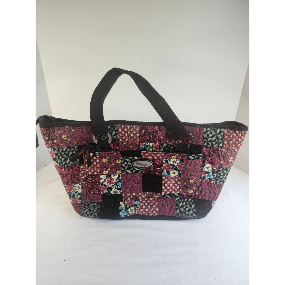 Donna Sharp Quilted Patchwork Shoulder/Tote Bag Burgundy Black Floral Paisley